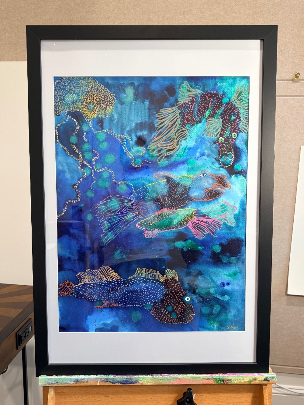 Original 18x24 Watercolor & Acrylic Fish Painting – Colorful Ocean Art